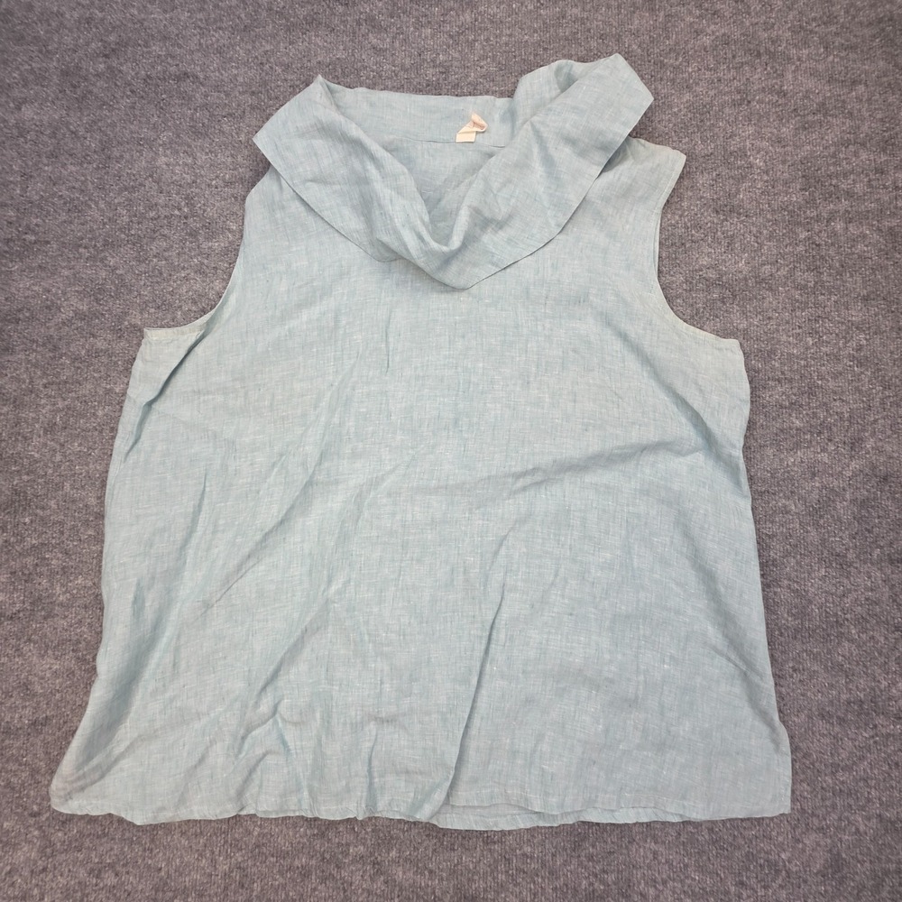 Chalet et Ceci Sleeveless Blouse Top Women's 1X Blue 100% Linen USA Cowl Neck
